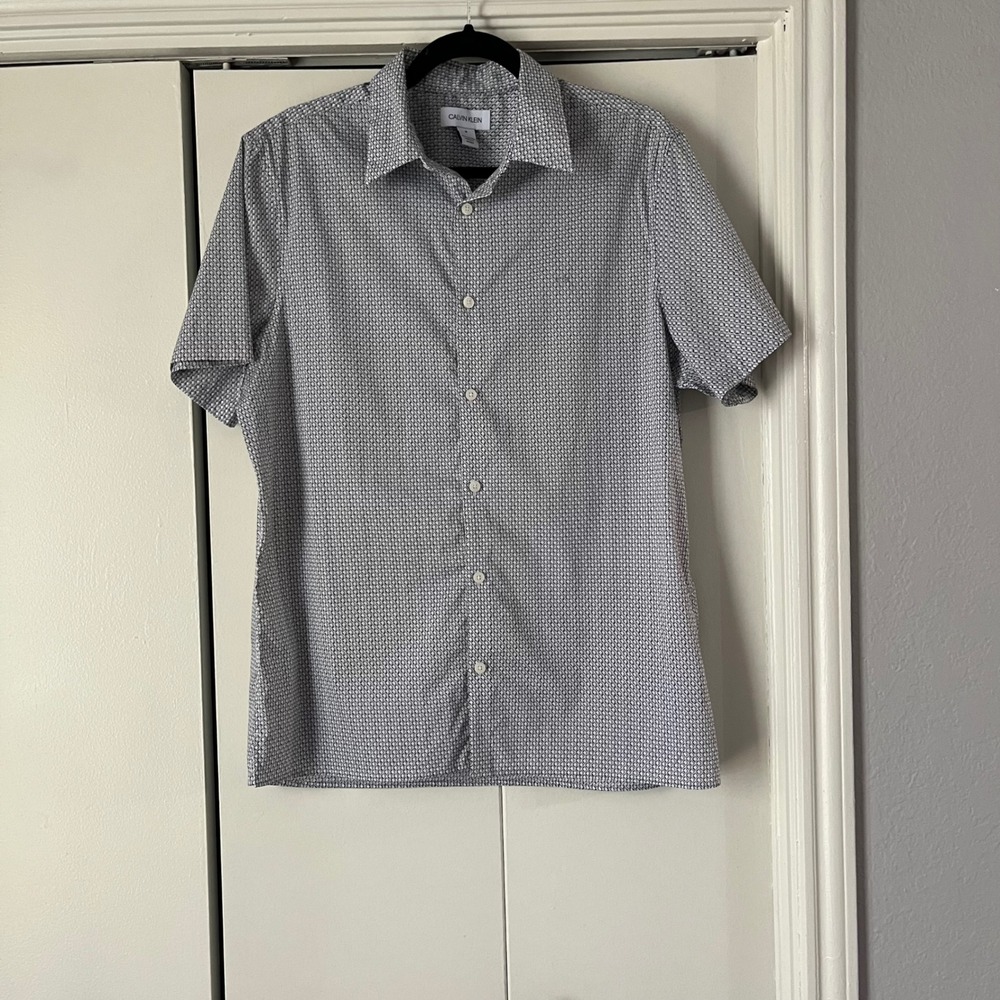 Calvin Klein Mens Short Sleeve Button Down Shirt Geometric Print